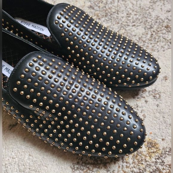 Men's Steve Madden Capital 9 42 Black Gold Studded Slipon Loafers Shoe New Years - Picture 6 of 9